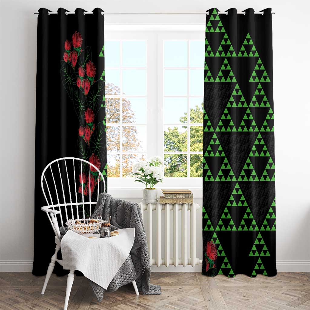 Hawaiian Green Kakau Art Tattoo-Ohia Lehua and Taro Leaves Window Curtain LT03 - Polynesian Pride