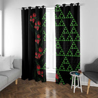Hawaiian Green Kakau Art Tattoo-Ohia Lehua and Taro Leaves Window Curtain LT03 With Grommets Black-Green - Polynesian Pride