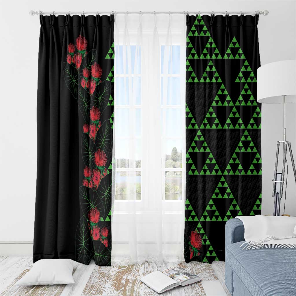 Hawaiian Green Kakau Art Tattoo-Ohia Lehua and Taro Leaves Window Curtain LT03 - Polynesian Pride
