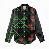 Hawaiian Green Kakau Art Tattoo-Ohia Lehua and Taro Leaves Women Casual Shirt LT03 - Polynesian Pride