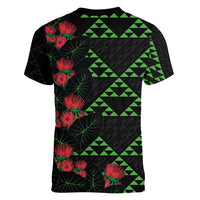 Hawaiian Green Kakau Art Tattoo-Ohia Lehua and Taro Leaves Women V-Neck T-Shirt LT03 - Polynesian Pride
