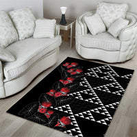 Hawaiian White Kakau Art Tattoo-Ohia Lehua and Taro Leaves Area Rug LT03 - Polynesian Pride