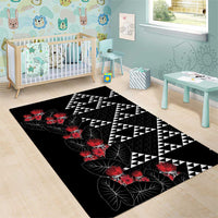 Hawaiian White Kakau Art Tattoo-Ohia Lehua and Taro Leaves Area Rug LT03 - Polynesian Pride