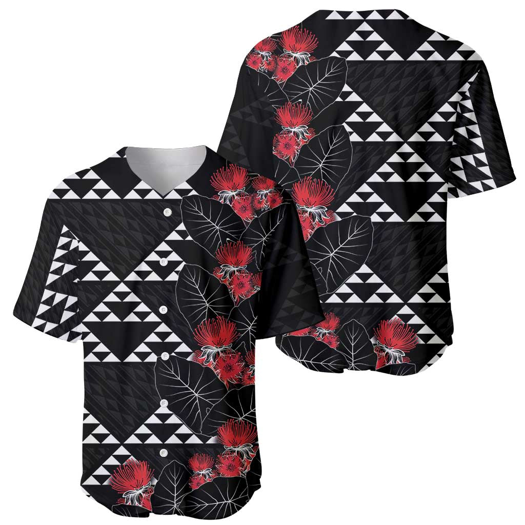 Hawaiian White Kakau Art Tattoo-Ohia Lehua and Taro Leaves Baseball Jersey LT03 - Polynesian Pride