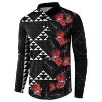Hawaiian White Kakau Art Tattoo-Ohia Lehua and Taro Leaves Button Sweatshirt LT03 - Polynesian Pride