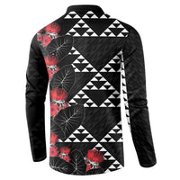 Hawaiian White Kakau Art Tattoo-Ohia Lehua and Taro Leaves Button Sweatshirt LT03 - Polynesian Pride
