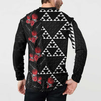 Hawaiian White Kakau Art Tattoo-Ohia Lehua and Taro Leaves Button Sweatshirt LT03 - Polynesian Pride