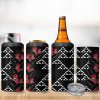 Hawaiian White Kakau Art Tattoo-Ohia Lehua and Taro Leaves 4 in 1 Can Cooler Tumbler LT03 - Polynesian Pride