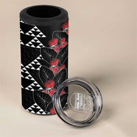 Hawaiian White Kakau Art Tattoo-Ohia Lehua and Taro Leaves 4 in 1 Can Cooler Tumbler LT03 - Polynesian Pride