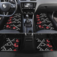 Hawaiian White Kakau Art Tattoo-Ohia Lehua and Taro Leaves Car Mats LT03 Set 4pcs Black-White - Polynesian Pride