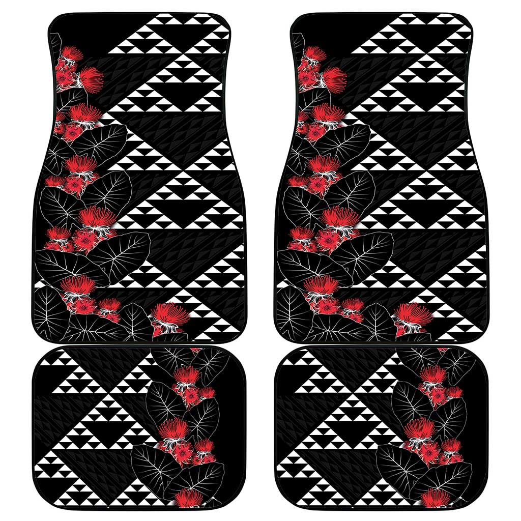 Hawaiian White Kakau Art Tattoo-Ohia Lehua and Taro Leaves Car Mats LT03 - Polynesian Pride