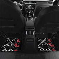 Hawaiian White Kakau Art Tattoo-Ohia Lehua and Taro Leaves Car Mats LT03 Set 2pcs - Back Black-White - Polynesian Pride