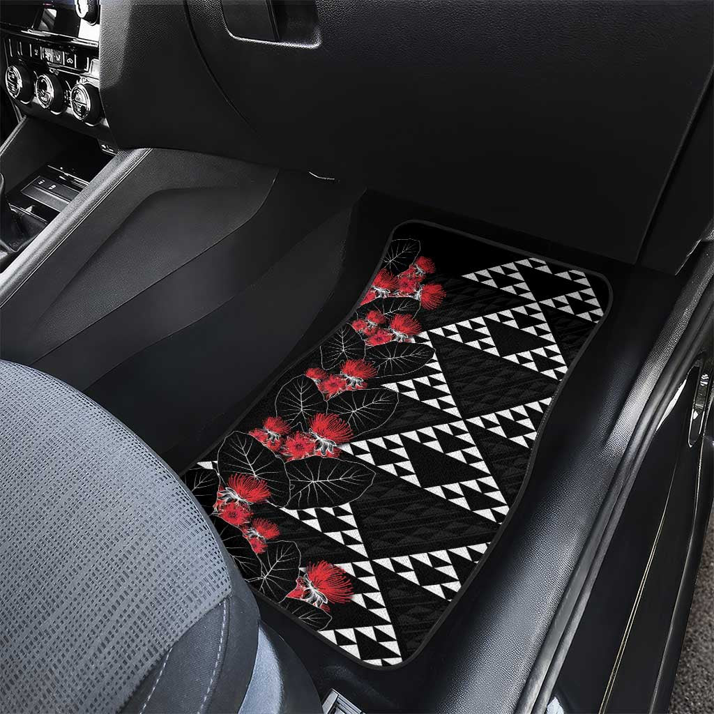 Hawaiian White Kakau Art Tattoo-Ohia Lehua and Taro Leaves Car Mats LT03 - Polynesian Pride