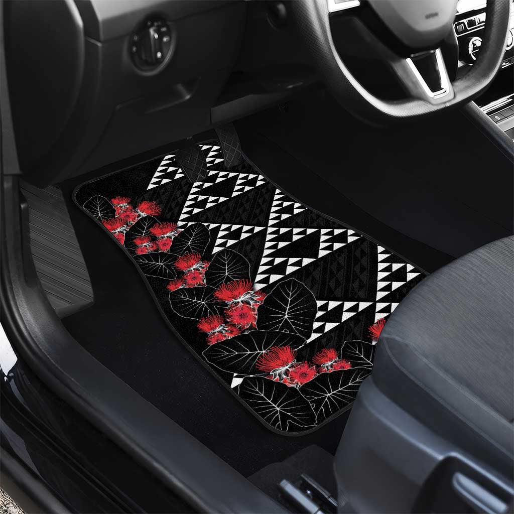 Hawaiian White Kakau Art Tattoo-Ohia Lehua and Taro Leaves Car Mats LT03 - Polynesian Pride