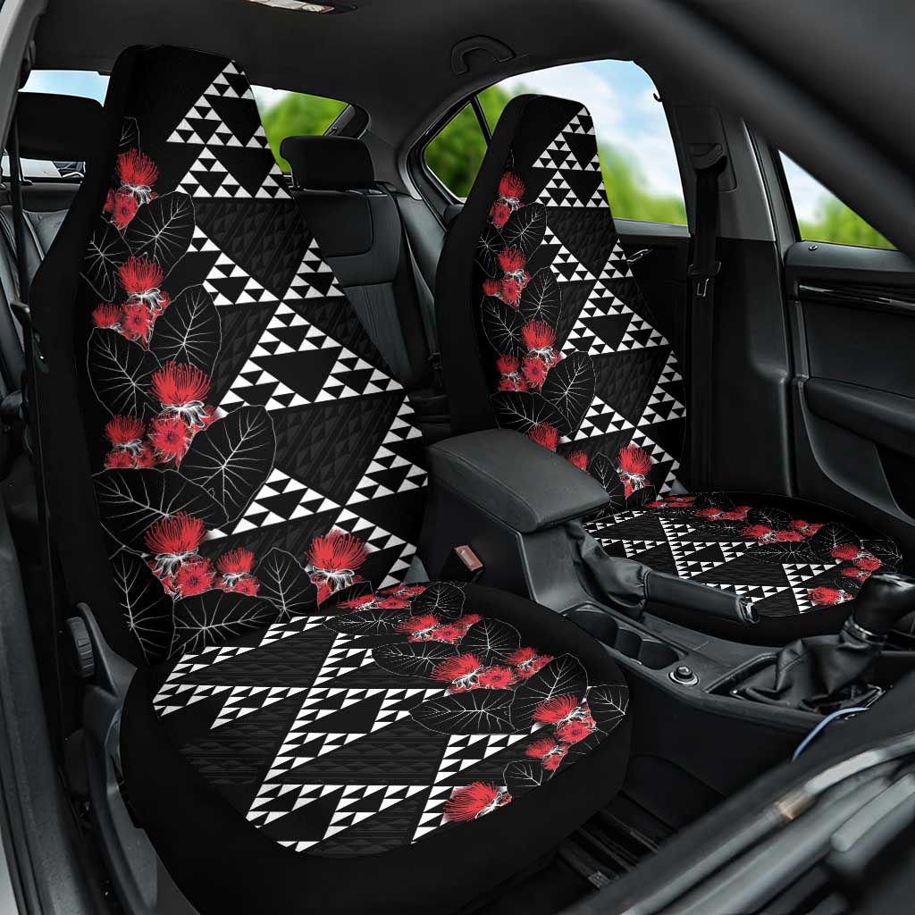 Hawaiian White Kakau Art Tattoo-Ohia Lehua and Taro Leaves Car Seat Cover LT03 One Size Black-White - Polynesian Pride