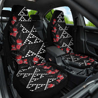Hawaiian White Kakau Art Tattoo-Ohia Lehua and Taro Leaves Car Seat Cover LT03 One Size Black-White - Polynesian Pride