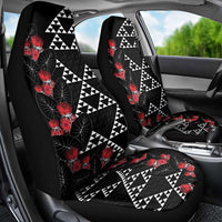Hawaiian White Kakau Art Tattoo-Ohia Lehua and Taro Leaves Car Seat Cover LT03 - Polynesian Pride