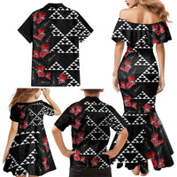 Hawaiian White Kakau Art Tattoo-Ohia Lehua and Taro Leaves Family Matching Mermaid Dress and Hawaiian Shirt LT03 - Polynesian Pride