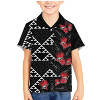Hawaiian White Kakau Art Tattoo-Ohia Lehua and Taro Leaves Family Matching Mermaid Dress and Hawaiian Shirt LT03 Son's Shirt Black-White - Polynesian Pride