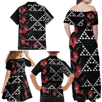 Hawaiian White Kakau Art Tattoo-Ohia Lehua and Taro Leaves Family Matching Off Shoulder Maxi Dress and Hawaiian Shirt LT03 - Polynesian Pride