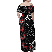 Hawaiian White Kakau Art Tattoo-Ohia Lehua and Taro Leaves Family Matching Off Shoulder Maxi Dress and Hawaiian Shirt LT03 - Polynesian Pride