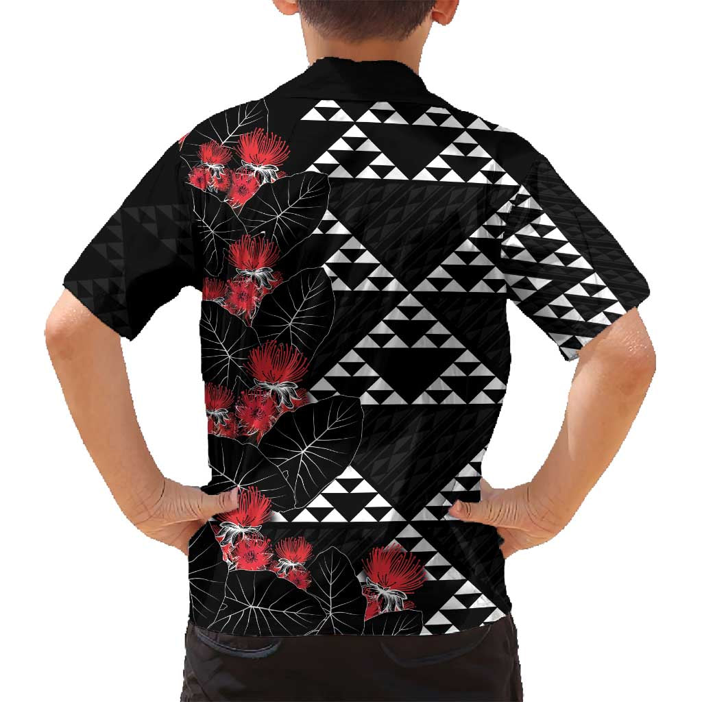 Hawaiian White Kakau Art Tattoo-Ohia Lehua and Taro Leaves Family Matching Off Shoulder Short Dress and Hawaiian Shirt