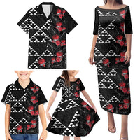 Hawaiian White Kakau Art Tattoo-Ohia Lehua and Taro Leaves Family Matching Puletasi and Hawaiian Shirt LT03 - Polynesian Pride
