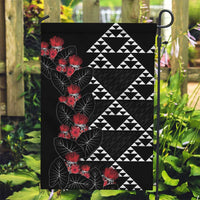 Hawaiian White Kakau Art Tattoo-Ohia Lehua and Taro Leaves Garden Flag LT03 Garden Flag Black-White - Polynesian Pride