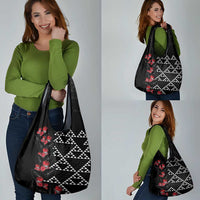 Hawaiian White Kakau Art Tattoo-Ohia Lehua and Taro Leaves Grocery Bag LT03 - Polynesian Pride