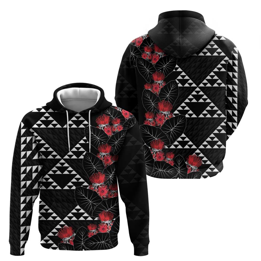 Hawaiian White Kakau Art Tattoo-Ohia Lehua and Taro Leaves Hoodie LT03 - Polynesian Pride