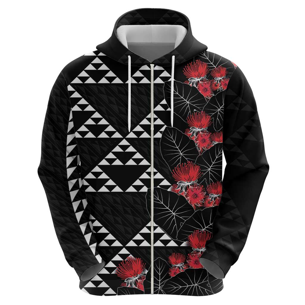 Hawaiian White Kakau Art Tattoo-Ohia Lehua and Taro Leaves Hoodie LT03 - Polynesian Pride
