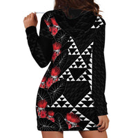 Hawaiian White Kakau Art Tattoo-Ohia Lehua and Taro Leaves Hoodie Dress LT03 - Polynesian Pride