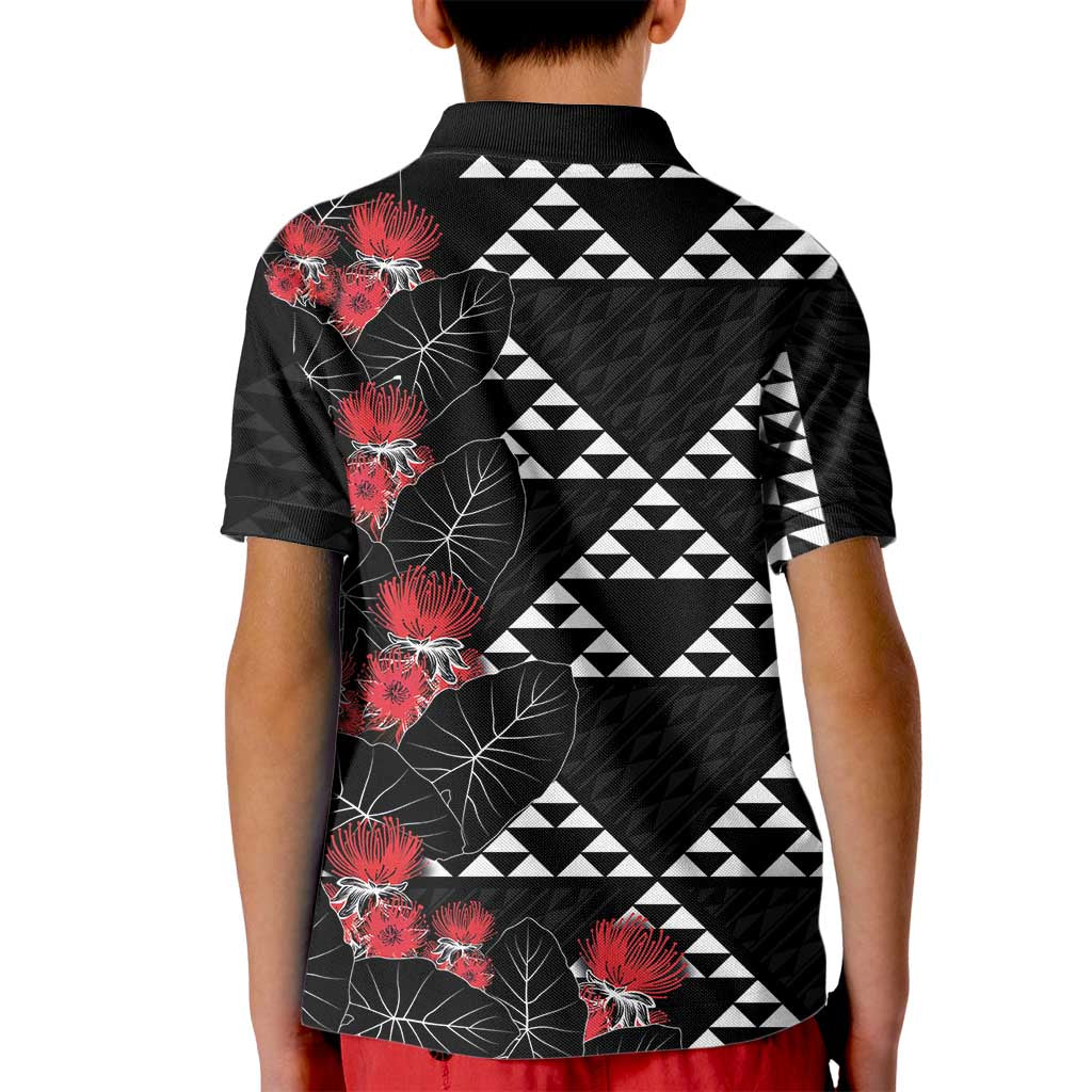 Hawaiian White Kakau Art Tattoo-Ohia Lehua and Taro Leaves Kid Polo Shirt LT03 - Polynesian Pride