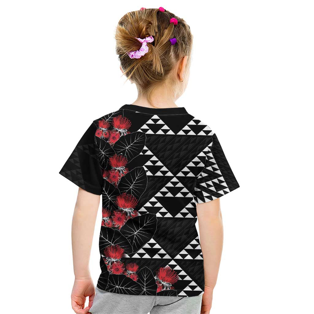Hawaiian White Kakau Art Tattoo-Ohia Lehua and Taro Leaves Kid T Shirt LT03 - Polynesian Pride