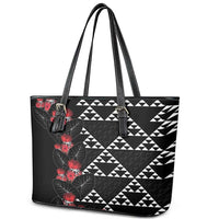 Hawaiian White Kakau Art Tattoo-Ohia Lehua and Taro Leaves Leather Tote Bag LT03 - Polynesian Pride