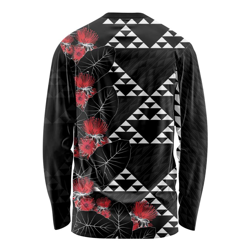 Hawaiian White Kakau Art Tattoo-Ohia Lehua and Taro Leaves Long Sleeve Shirt LT03 - Polynesian Pride