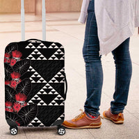 Hawaiian White Kakau Art Tattoo-Ohia Lehua and Taro Leaves Luggage Cover LT03 Black-White - Polynesian Pride