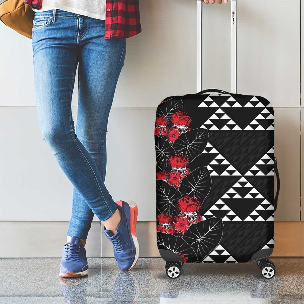 Hawaiian White Kakau Art Tattoo-Ohia Lehua and Taro Leaves Luggage Cover LT03 - Polynesian Pride