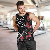 Hawaiian White Kakau Art Tattoo-Ohia Lehua and Taro Leaves Men Tank Top LT03 Black-White - Polynesian Pride