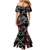 Hawaiian White Kakau Art Tattoo-Ohia Lehua and Taro Leaves Mermaid Dress LT03 - Polynesian Pride