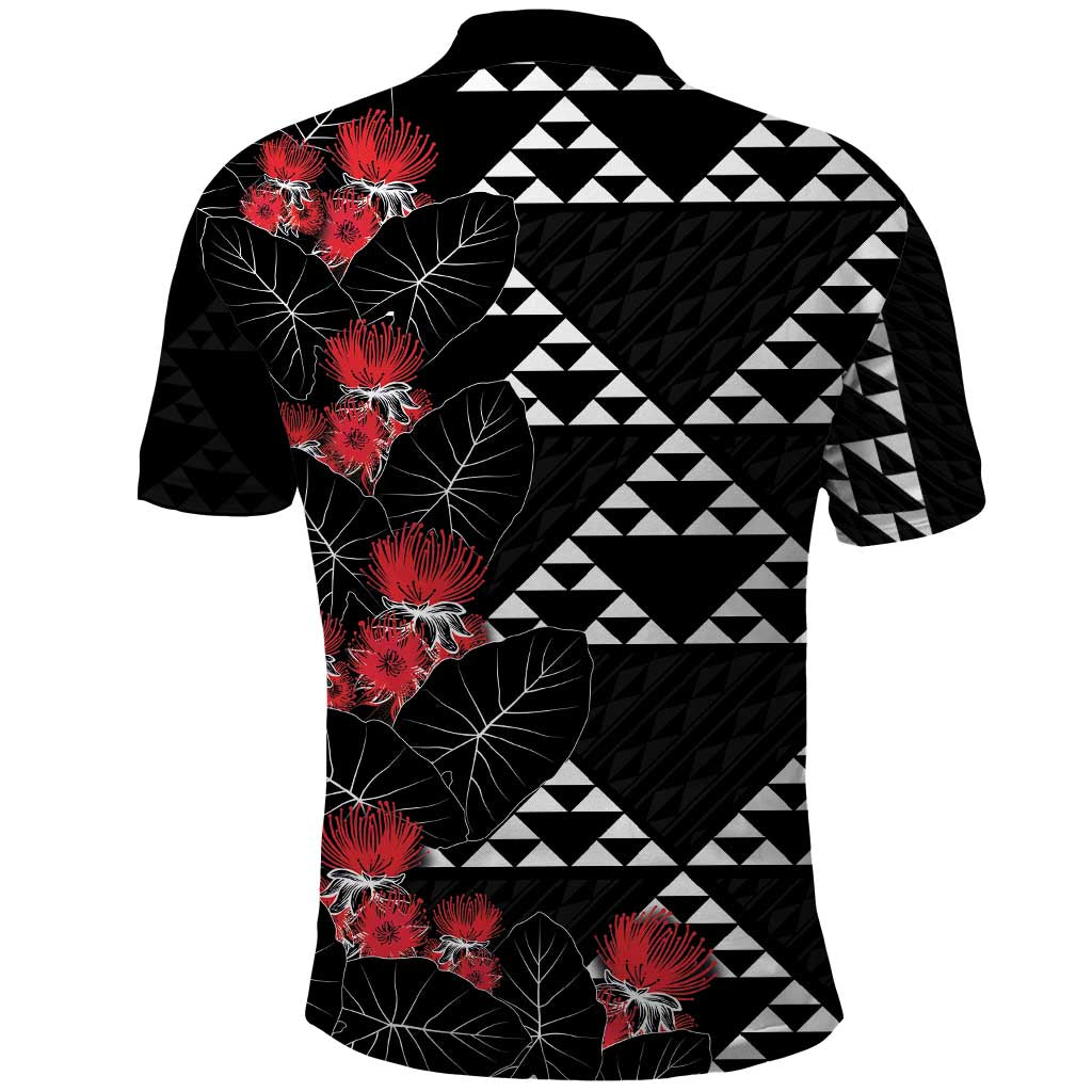 Hawaiian White Kakau Art Tattoo-Ohia Lehua and Taro Leaves Polo Shirt LT03 - Polynesian Pride