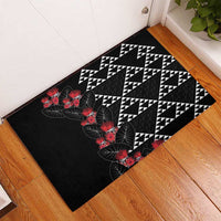 Hawaiian White Kakau Art Tattoo-Ohia Lehua and Taro Leaves Rubber Doormat LT03 - Polynesian Pride