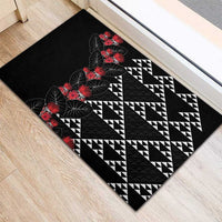 Hawaiian White Kakau Art Tattoo-Ohia Lehua and Taro Leaves Rubber Doormat LT03 - Polynesian Pride