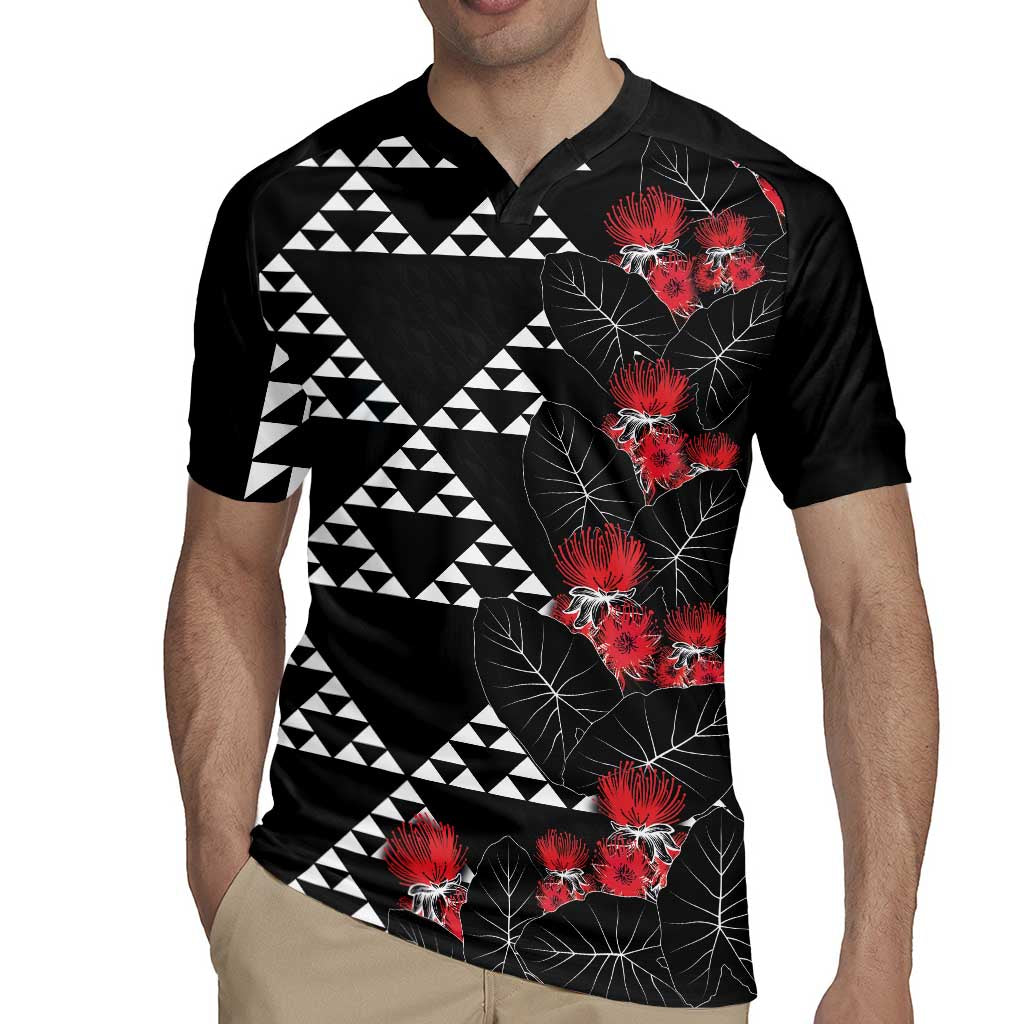 Hawaiian White Kakau Art Tattoo-Ohia Lehua and Taro Leaves Rugby Jersey LT03 - Polynesian Pride