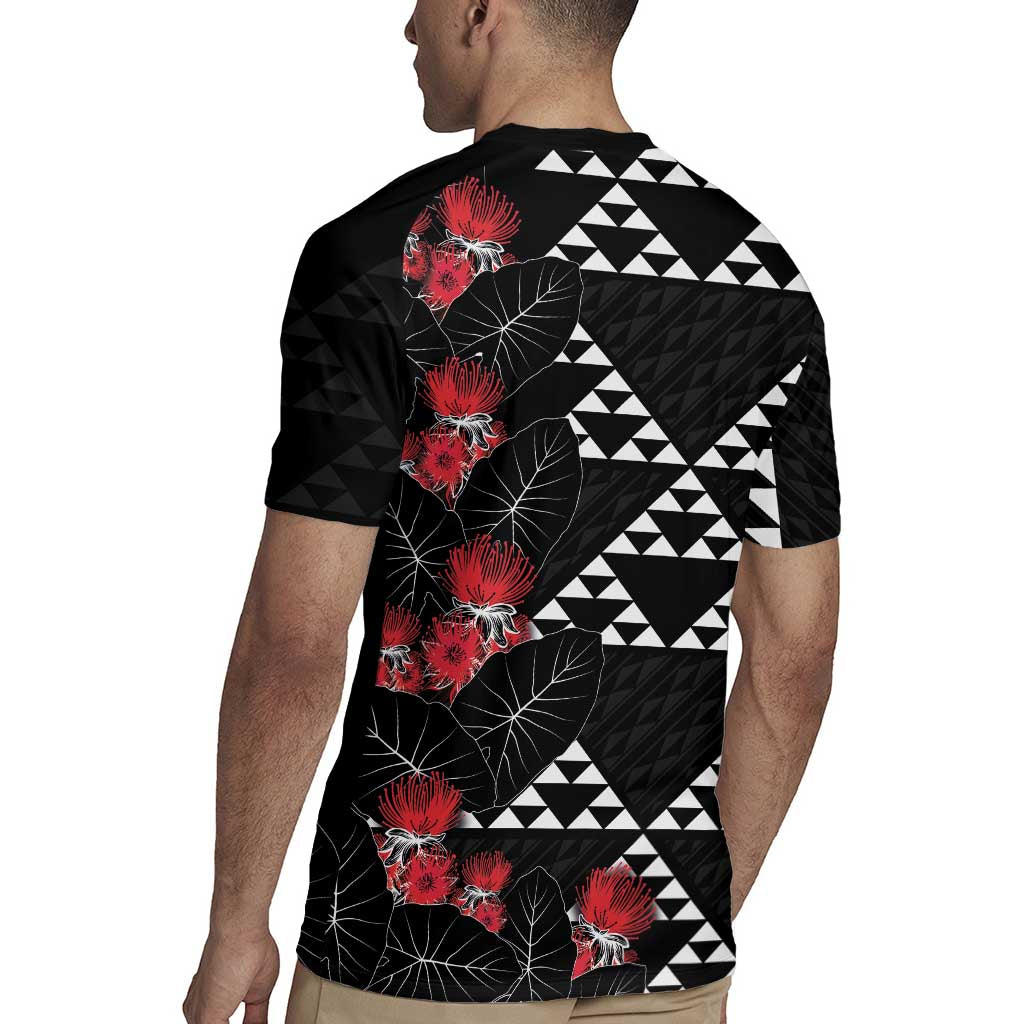 Hawaiian White Kakau Art Tattoo-Ohia Lehua and Taro Leaves Rugby Jersey LT03 - Polynesian Pride