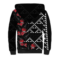 Hawaiian White Kakau Art Tattoo-Ohia Lehua and Taro Leaves Sherpa Hoodie LT03 - Polynesian Pride