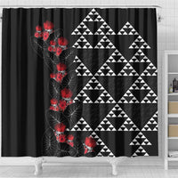 Hawaiian White Kakau Art Tattoo-Ohia Lehua and Taro Leaves Shower Curtain LT03 - Polynesian Pride