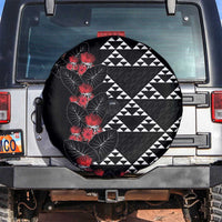 Hawaiian White Kakau Art Tattoo-Ohia Lehua and Taro Leaves Spare Tire Cover LT03 Black-White - Polynesian Pride