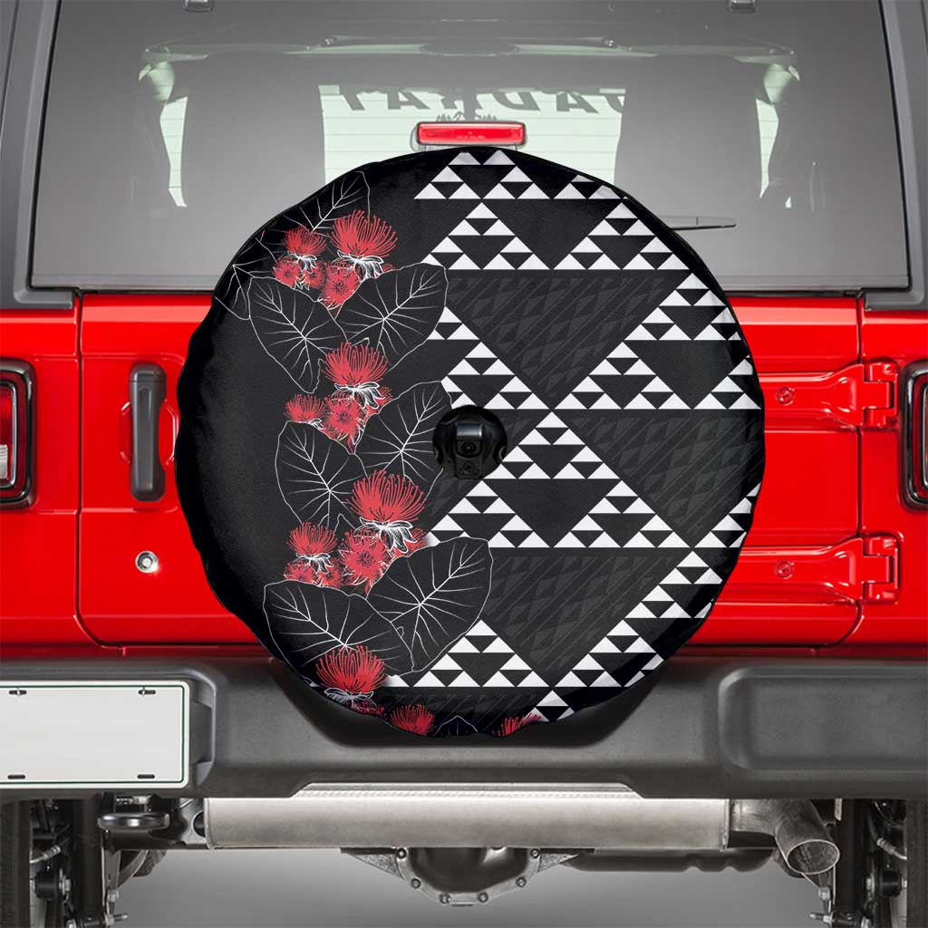 Hawaiian White Kakau Art Tattoo-Ohia Lehua and Taro Leaves Spare Tire Cover LT03 - Polynesian Pride