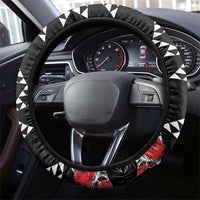 Hawaiian White Kakau Art Tattoo-Ohia Lehua and Taro Leaves Steering Wheel Cover LT03 - Polynesian Pride